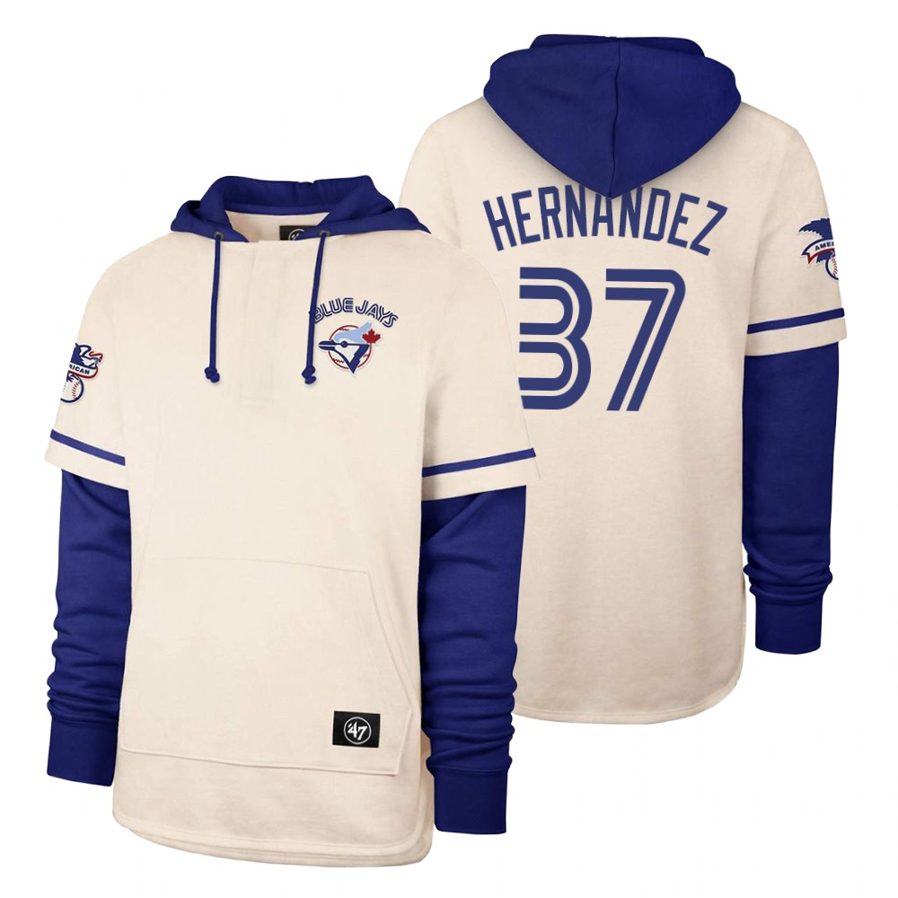 Men Toronto Blue Jays #37 Hernandez Cream 2021 Pullover Hoodie MLB Jersey